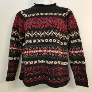 Eddie Bauer M Pullover Sweater Knit Vintage Hong Kong Nordic Red Mock Turtleneck